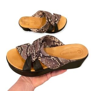 Corso Como 6.5 Wynnter Platform Slide Sandal Snakeskin Print Leather Wedge Shoes